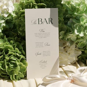 Hochzeit Getränke Menü Vorlage Elegante Tischkarte Estelle Ever After Bearbeitbares Design