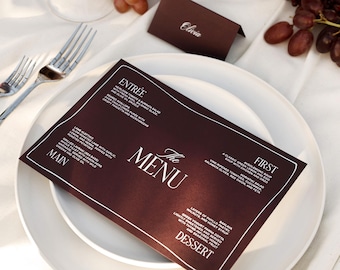 Wedding Menu Template A5 Size Burgundy Border Mediterranean Wedding Card Editable Stationery Digital Download Corjl Menu Printable, Athena
