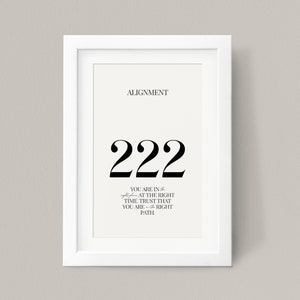 222 Angel Number - Alignment, Digitale Download, Angel Number Poster, Spirituele Poster, Esthetische kamer decor, afdrukbare kunst aan de muur, A4