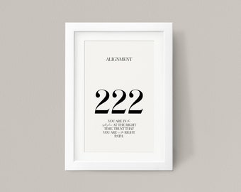 222 Angel Number - Alignment, Digital Download, Angel Number Poster, Spiritual Poster, Aesthetic room decor, printable wall art, A4