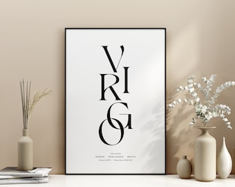 VIRGO Star Sign Digital Print Virgo Zodiac Printable Astrology Simple Print Gift Astrology Virgo Wall Art Digital Download