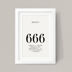 666 Angel Number - Reflect, Digitale Download, Angel Number Poster, Spirituele Poster, Esthetische kamer decor, afdrukbare kunst aan de muur, A4