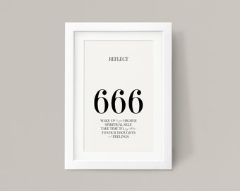 666 Angel Number - Reflect, Digital Download, Angel Number Poster, Spiritual Poster, Aesthetic room decor, printable wall art, A4