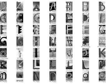 77 Individual Letter jpg files - DOWNLOAD of Black and White Alphabet Photography - Create DIY Last Name Letter Art with A5 jpeg images