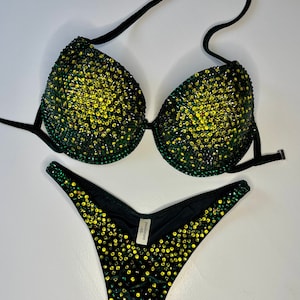 Competition bikini - IFBB - DBFV - Bodybuilding - Wettampf Set - Rhinestone - posingsuit - stagewear - rhinestones - Bikini - lemon lime