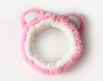 Pink bear spa shower headband/ Gift for her/ Makeup Headband Cosmetic for Washing Face /Mother's day gift