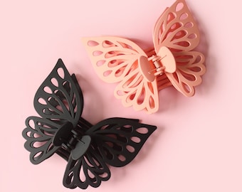 Extra large butterfly pink black spring summer hair claw clip/ Elegant hair claw/ Gift for her/ 1 piece