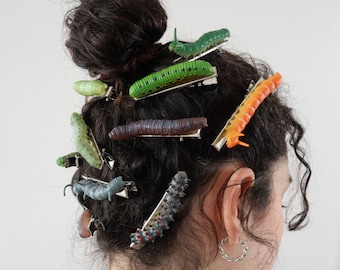 Würmer Raupe Insekten verrückte Haarspangen Clip / 12 Stück seltsames gothic Geschenk für sie