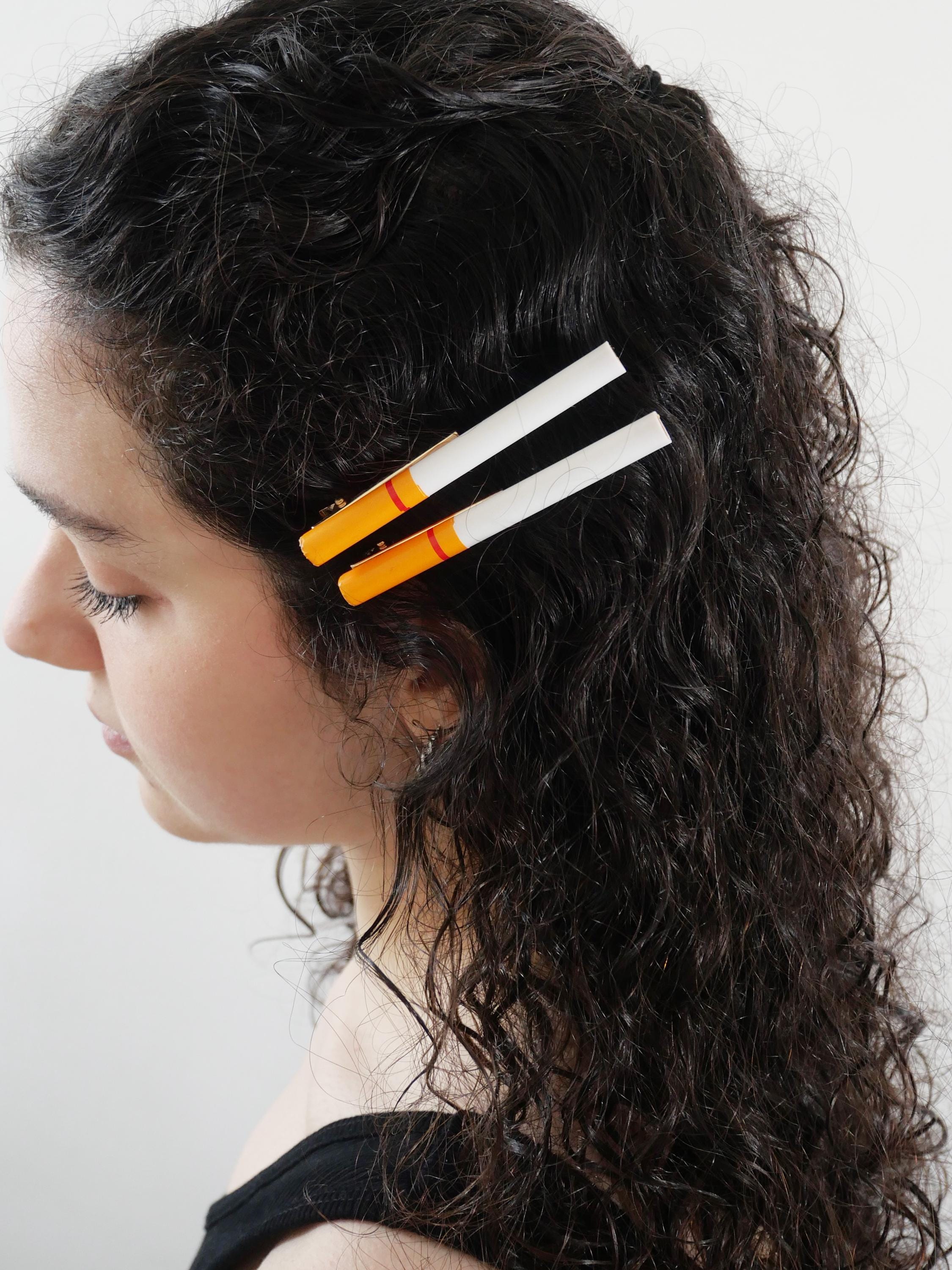 Cigarettes fun Hair barrettes clip/ Weird funny Gift for her smoker/ 2 pieces
