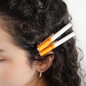 cigarette hair clip Cigarettes Fun Hair Barrettes Clip/ Weird Funny Gift for Her Smoker/ 2  Pieces