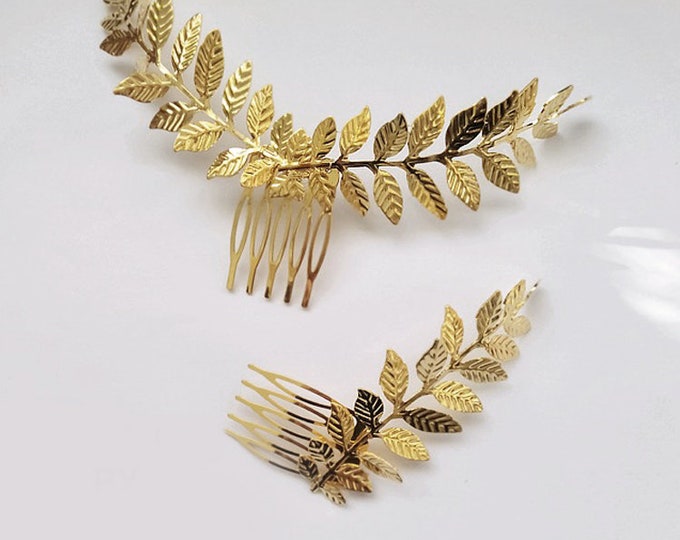 Gold olive leave branch hair comb pin fork clip/ Bride hair decoration accessories /Mother's day gift