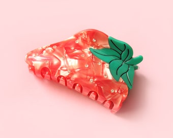 Strawberry rhinestone red hair claw clip/ Medium hair claw/ Gift for her/ 1 piece