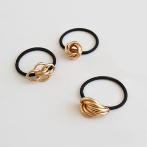 Gold hair tie elastic band pink blue/ Rubber Band Ponytail Holder/ 3 pieces