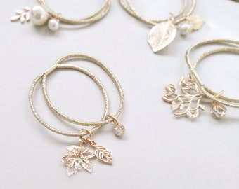 Pearl leave hair tie elastic band gold/ Rubber Band Girls Ponytail Holder/ Bride Bridesmaid gift