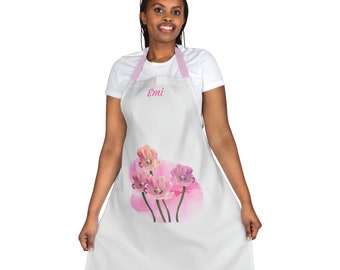 Personalisierte Namens-Blumenschürze, 5-Farben-Träger – Rosa in der Küchenkollektion