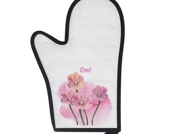 Personalized Name, Floral, Oven Glove - Pink in the Kitchen Collection