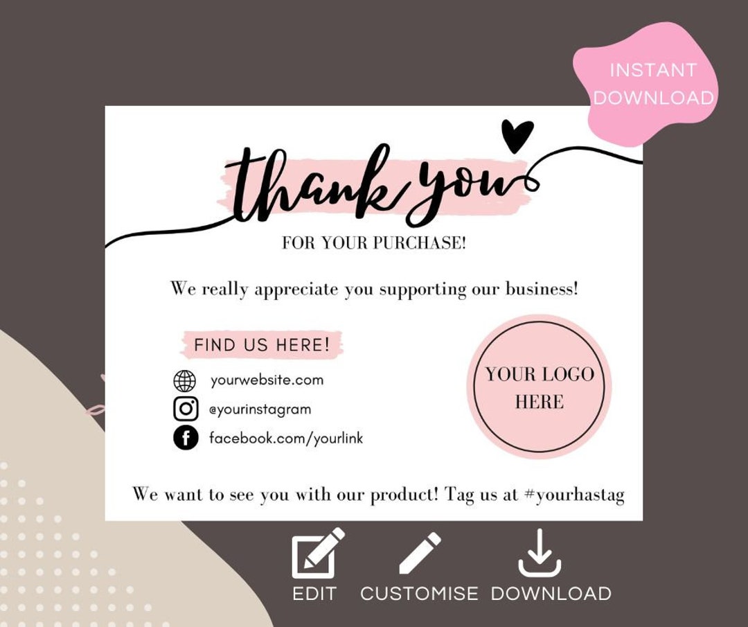 Canva Thank You Cards, Thank You Note Template, Etsy Thank You Note