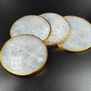 White Agate Coasters Set, Gold Edge Geode Coasters, Natural Stone Drink Coasters, Crystal Table Decor, Housewarming Gift.