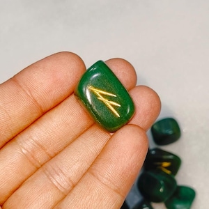 Handcrafted Natural Green Jade Runes, Engraved And painted By Hand, High Quality Pieces Crystal Runes Green Gemstone Runes Crystal therapy.