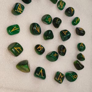 Handcrafted Natural Green Jade Runes, Engraved And painted By Hand, High Quality Pieces Crystal Runes Green Gemstone Runes Crystal therapy.