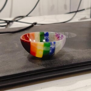 Handmade Seven Chakra Bonded Bowl 2"inch Size Polishing  7 Chakra Bowl Crystal Decoration Crystal Gift Crystal Healing Gemstone Bowl.