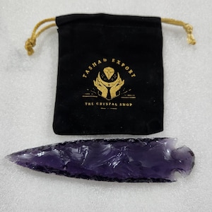 Hand Knapped Amethyst Glass Spearhead – Primitive Violet Crystal Decor, Jewelry Supply
