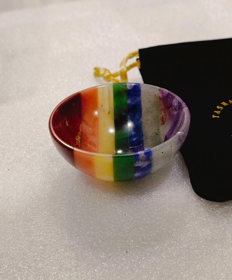 Handmade Seven Chakra Bonded Bowl 2"inch Size Polishing  7 Chakra Bowl Crystal Decoration Crystal Gift Crystal Healing Gemstone Bowl.