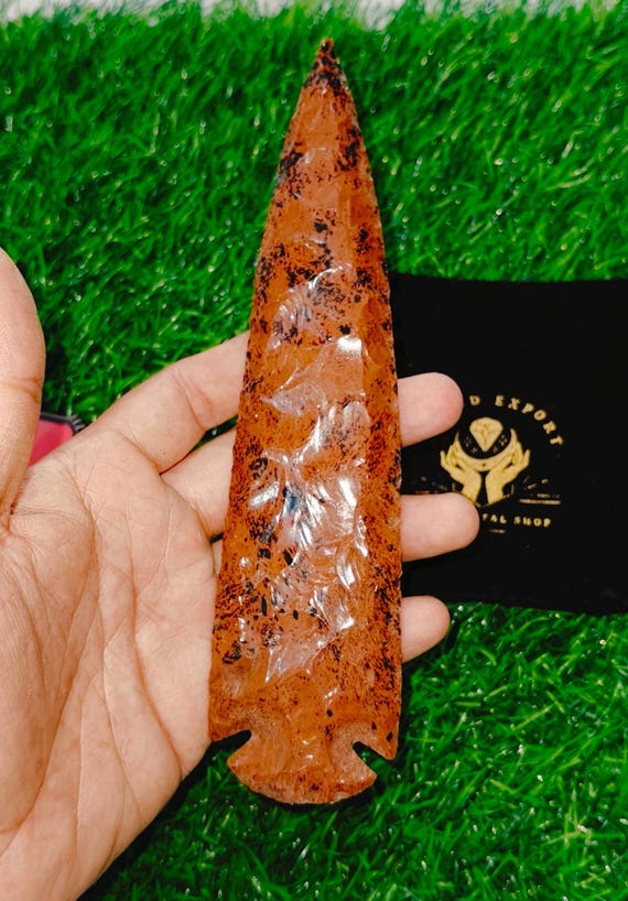 Mahagoni Obsidian Pfeilspitze 9-11cm - Authentische Flint Knapping Speerspitze