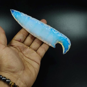 Hand Knapped Opalite Crystal Athame Knife: Energy Work Altar Tool (5.5-6&quot;inch)