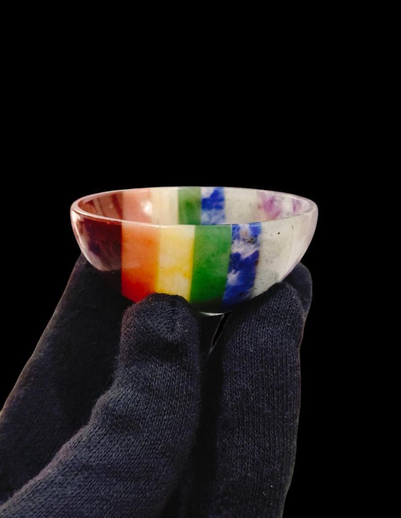 Handmade Seven Chakra Bonded Bowl 2"inch Size Polishing  7 Chakra Bowl Crystal Decoration Crystal Gift Crystal Healing Gemstone Bowl.