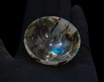 Cuenco de cristal de labradorita llamativo, hecho a mano - Decoración con piedras preciosas curativas de 5 cm