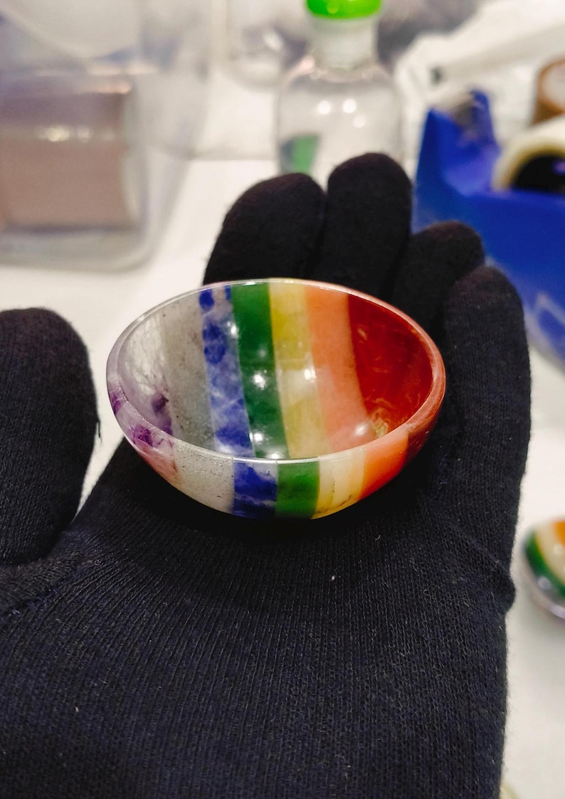 Handmade Seven Chakra Bonded Bowl 2"inch Size Polishing  7 Chakra Bowl Crystal Decoration Crystal Gift Crystal Healing Gemstone Bowl.