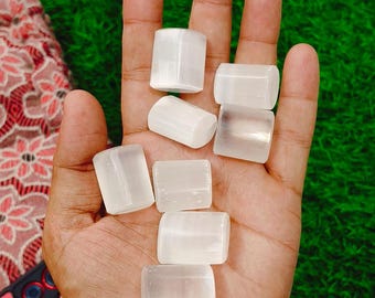 Natural White Selenite Tumble Stones, Polished Pocket Crystal, Cleansing & Charging Aid
