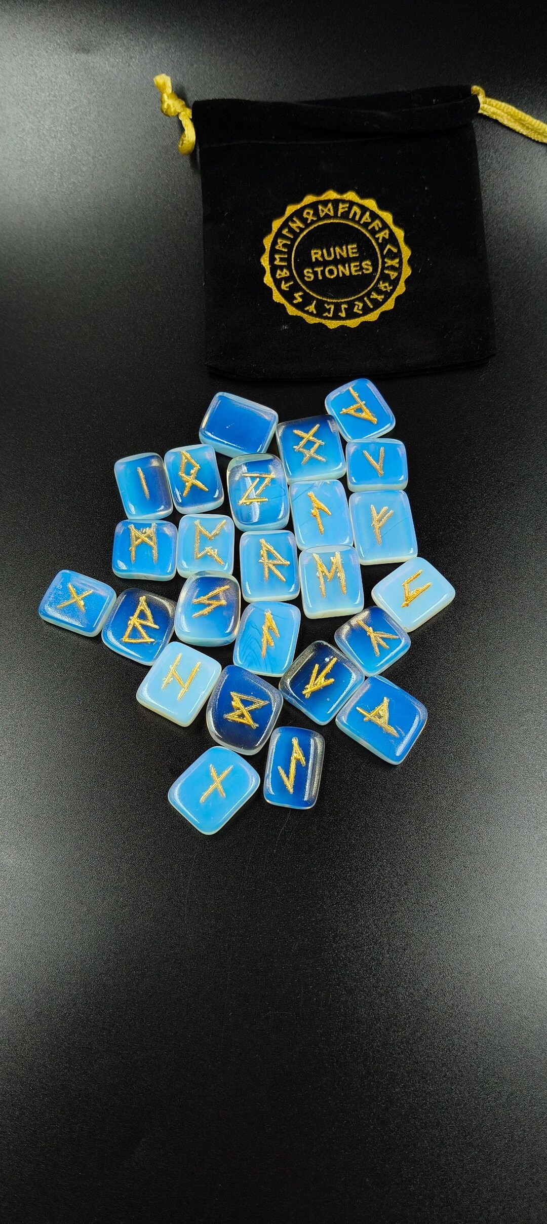 Opalite Rune Set: 25pc Elder Futhark Tumbled Stones - Iridescent ...