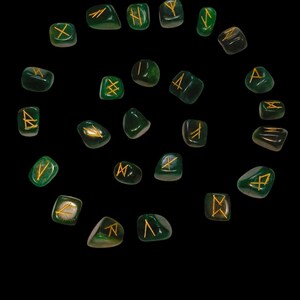 Handcrafted Natural Green Jade Runes, Engraved And painted By Hand, High Quality Pieces Crystal Runes Green Gemstone Runes Crystal therapy.
