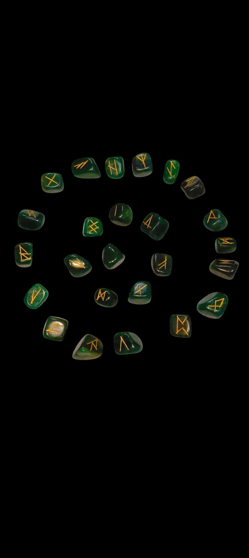 Handcrafted Natural Green Jade Runes, Engraved And painted By Hand, High Quality Pieces Crystal Runes Green Gemstone Runes Crystal therapy.