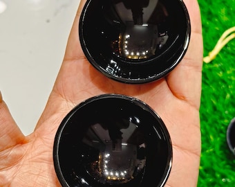 Cuenco de obsidiana negra pulida hecho a mano – Decoración de altar de cristal de 5 cm