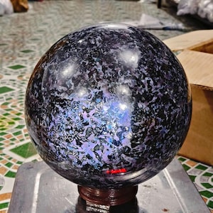Large Indigo Gabbro Sphere Mystic Merlinite Crystal Ball Natural Third Eye Chakra Stone Polished Statement Decor Spiritual Magic Gift Real
