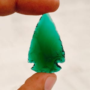 Hand Knapped Green Obsidian Arrowhead, Crystal Point, Wire Wrapping