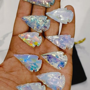 Opalite Angel Aura Arrowhead: Hand Carved Crystal Spearhead