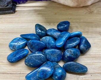 Blue Apatite Tumbled Stone - Grade AAA Blue Apatite - Tumbled Blue Apatite Crystal - Polished Blue Gemstone with free velvet bag.