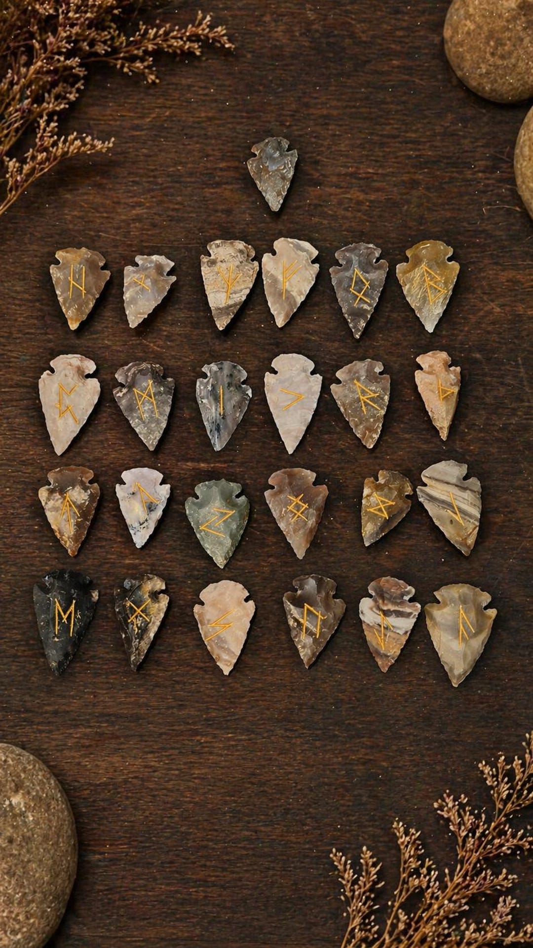 Indian Agate 25 Elder Futhark Runes Set, Hand Carved Rune Stones ...