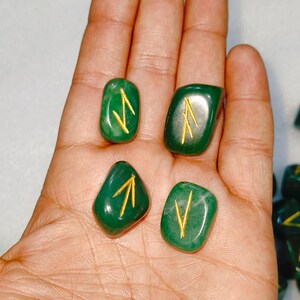 Handcrafted Natural Green Jade Runes, Engraved And painted By Hand, High Quality Pieces Crystal Runes Green Gemstone Runes Crystal therapy.