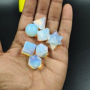 Natural Opalite Crystal Sacred Geometry Set – 7-Piece with Box | Metaphysical Tools, Healing Crystals, Chakra Stones Crystal Geometry Set.