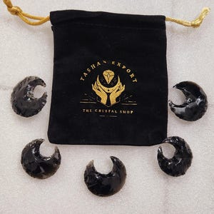 Black Obsidian moon, size 30mm to 35mm, Obsidian heart, , Hand Crafted moon.