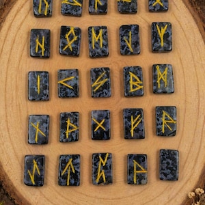 Mystic Merlinite Runes Indigo Gabbro Runes, Healing Crystals 25 Piece Engraved Tumble Rune Stones Crystal Rune Set, Runes for Divination.