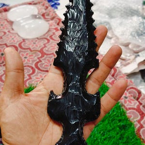 Handmade LARGE Black Obsidian Spearhead 9&quot;inch Raw Black Obsidian Crystal, chakra stones healing crystals and stones Black Obsidian.