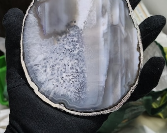 Sous-bock en agate plaqué argent, vaisselle géode brésilienne naturelle, cadeau de pendaison de crémaillère de luxe, sous-bocks en cristal argentés bohème, 4-5"