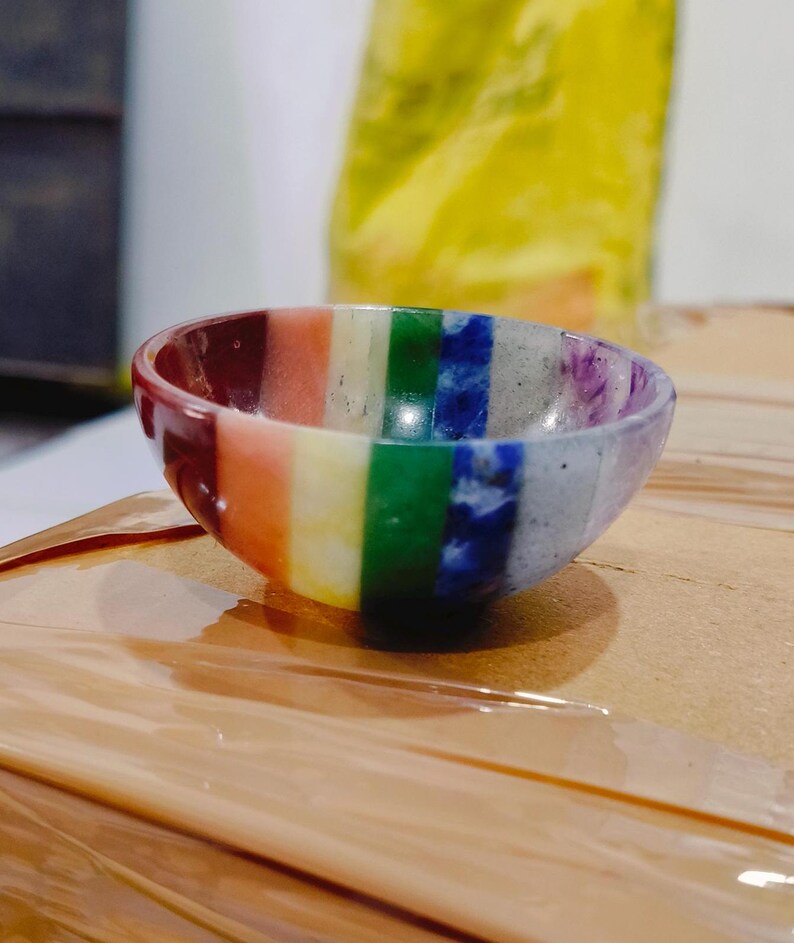Handmade Seven Chakra Bonded Bowl 2"inch Size Polishing  7 Chakra Bowl Crystal Decoration Crystal Gift Crystal Healing Gemstone Bowl.