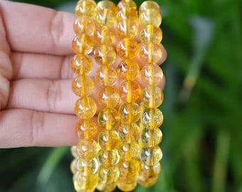 Natural Citrine Bracelet 8mm, Gemstone Beads Bracelet For Women Men, Bracelet Natural Yellow Citrine.